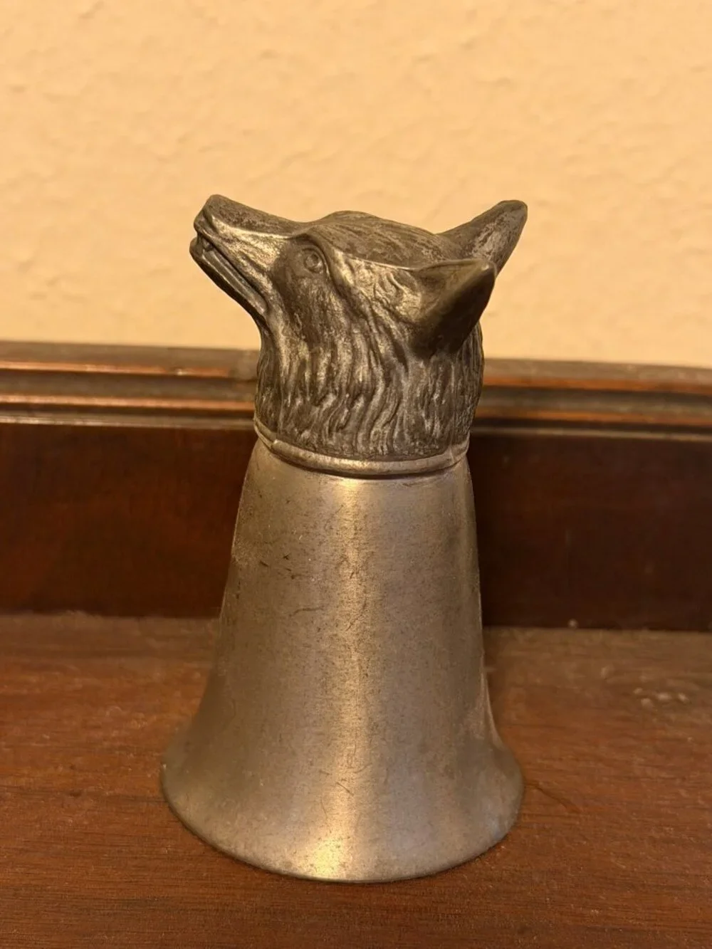 Vintage Pewter Wolf Fox Coyote Head Stirrup Cup
